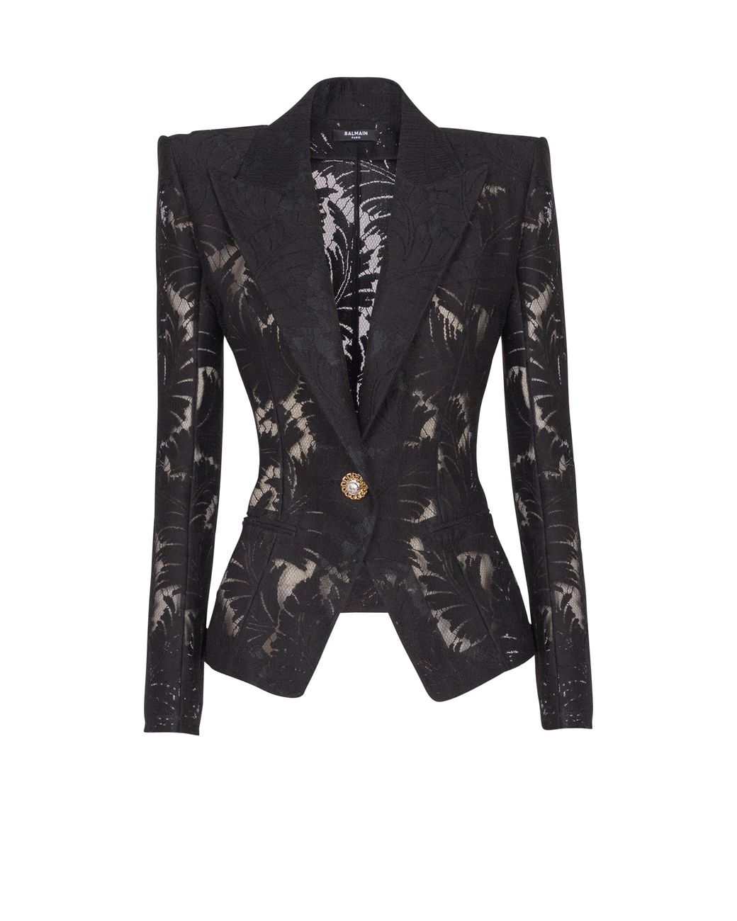 Balmain Black 1-Button Fitted Lace Jacket