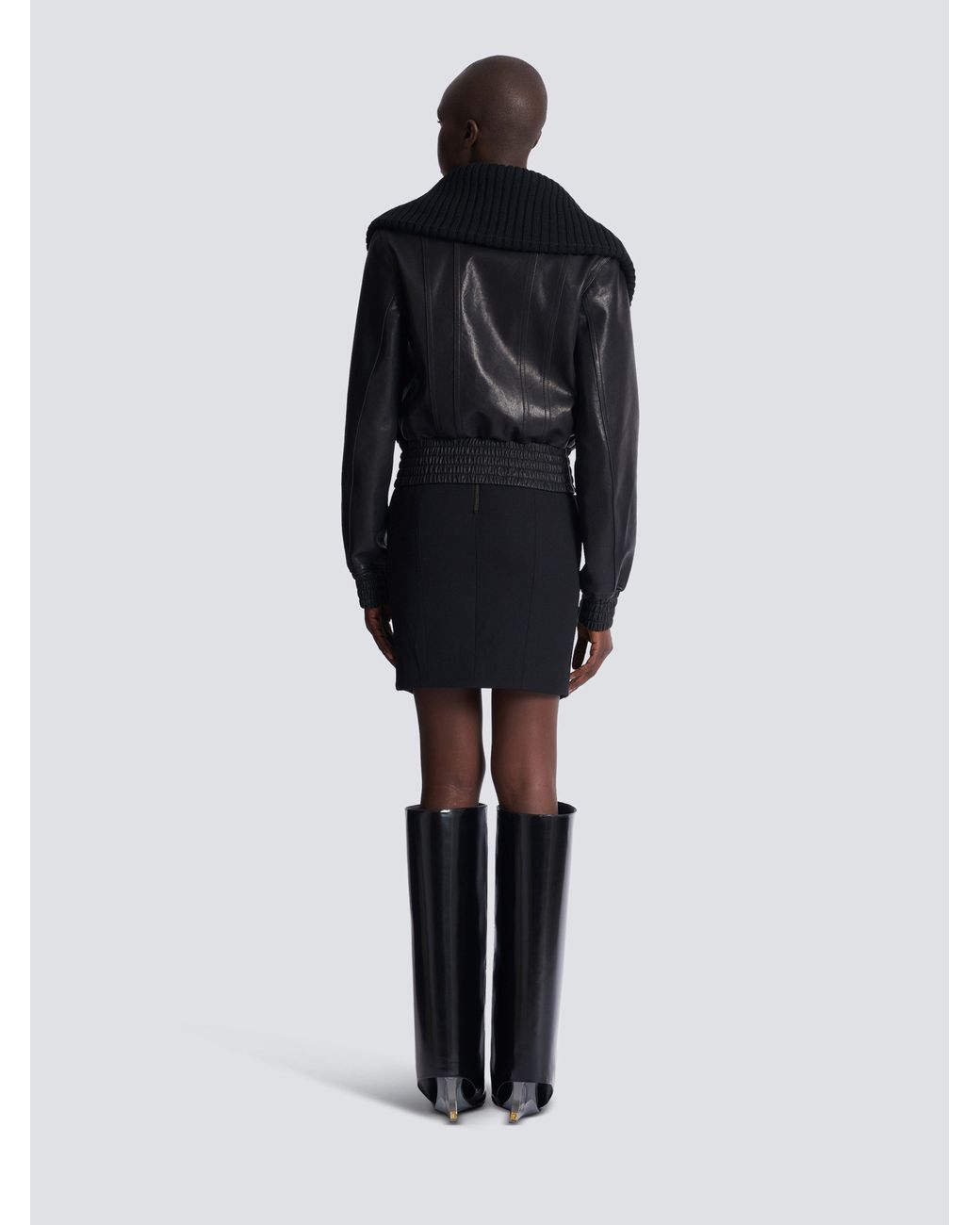 Balmain Black Leather Bomber Jacket
