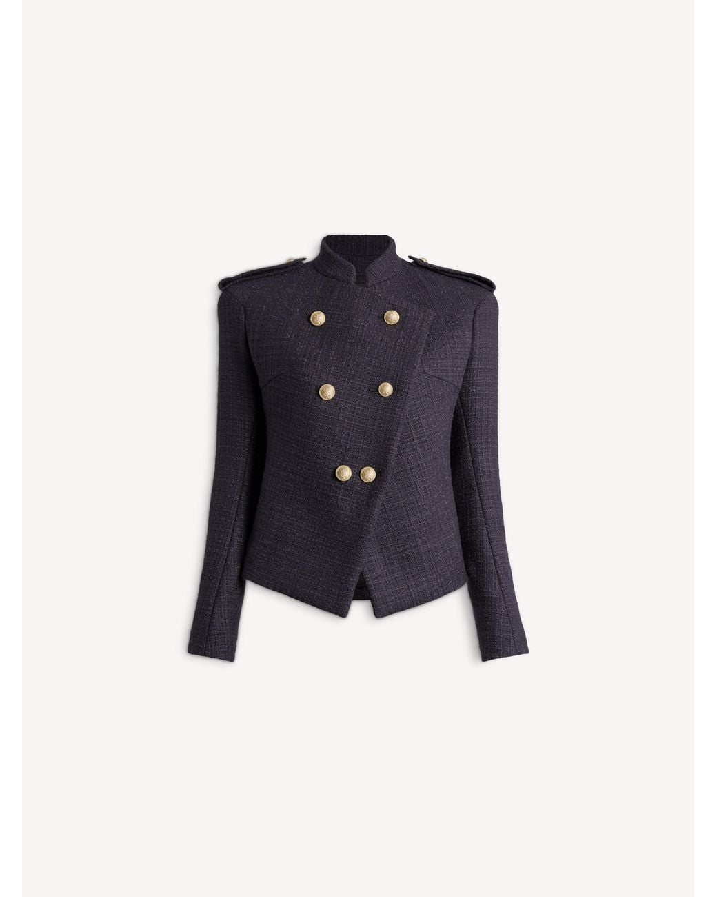 Balmain Blue Tweed 6-Button Jacket