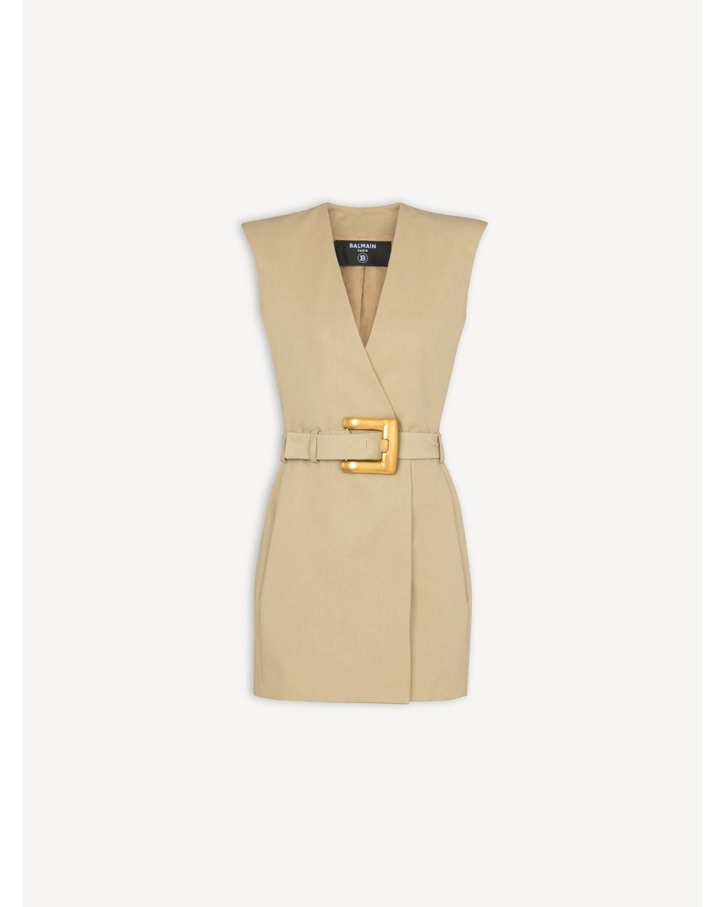 Balmain Natural Short Belted Gabardine Dress