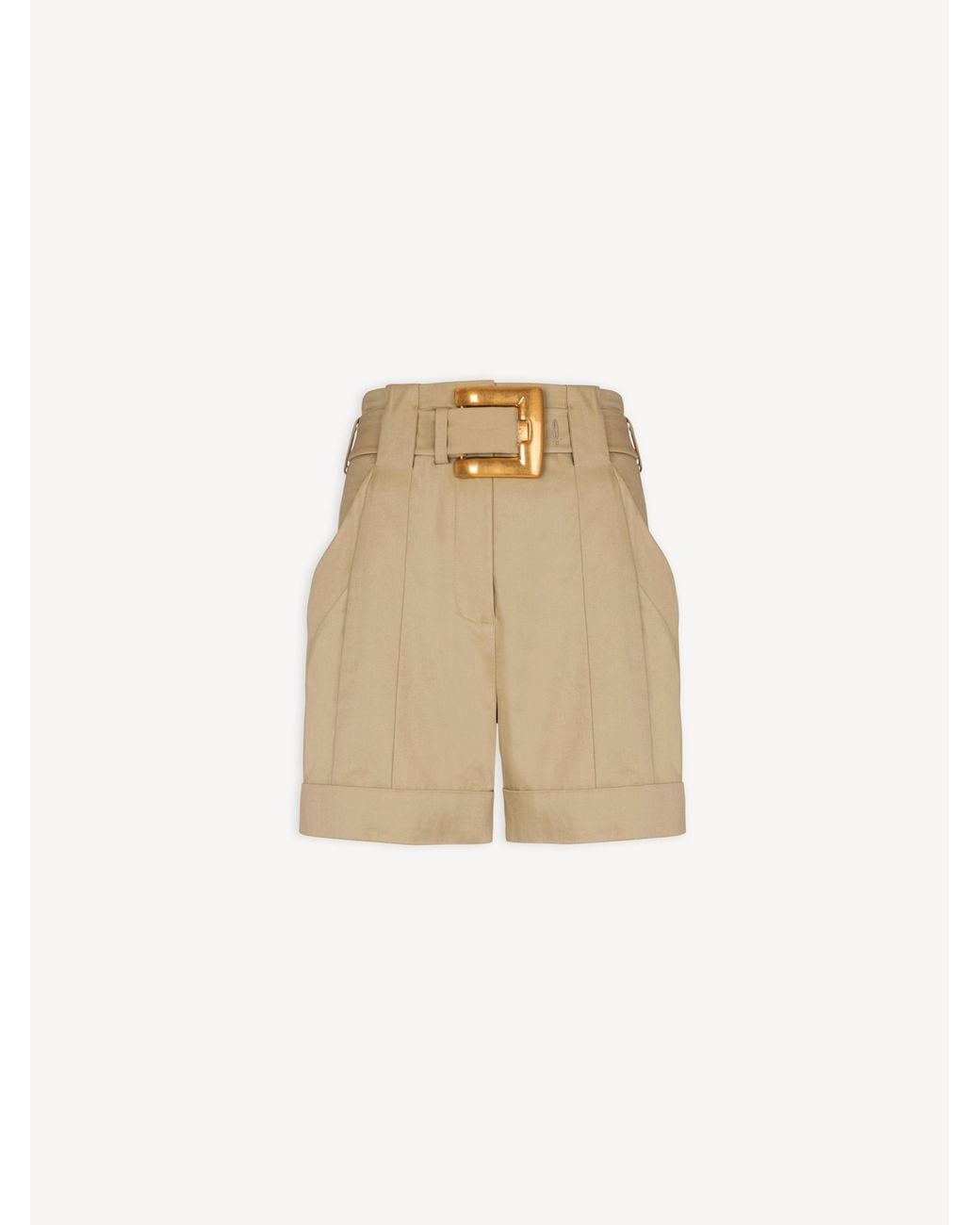 Balmain Natural Cotton Gabardine Shorts With Belt