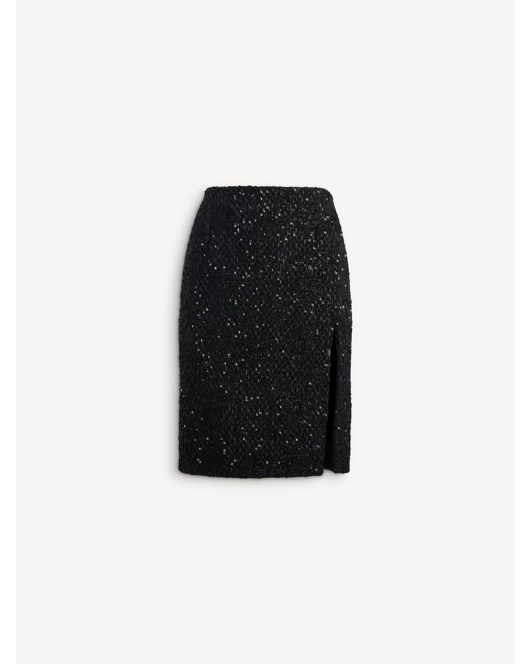 Balmain Black Sequinned Tweed Midi Skirt