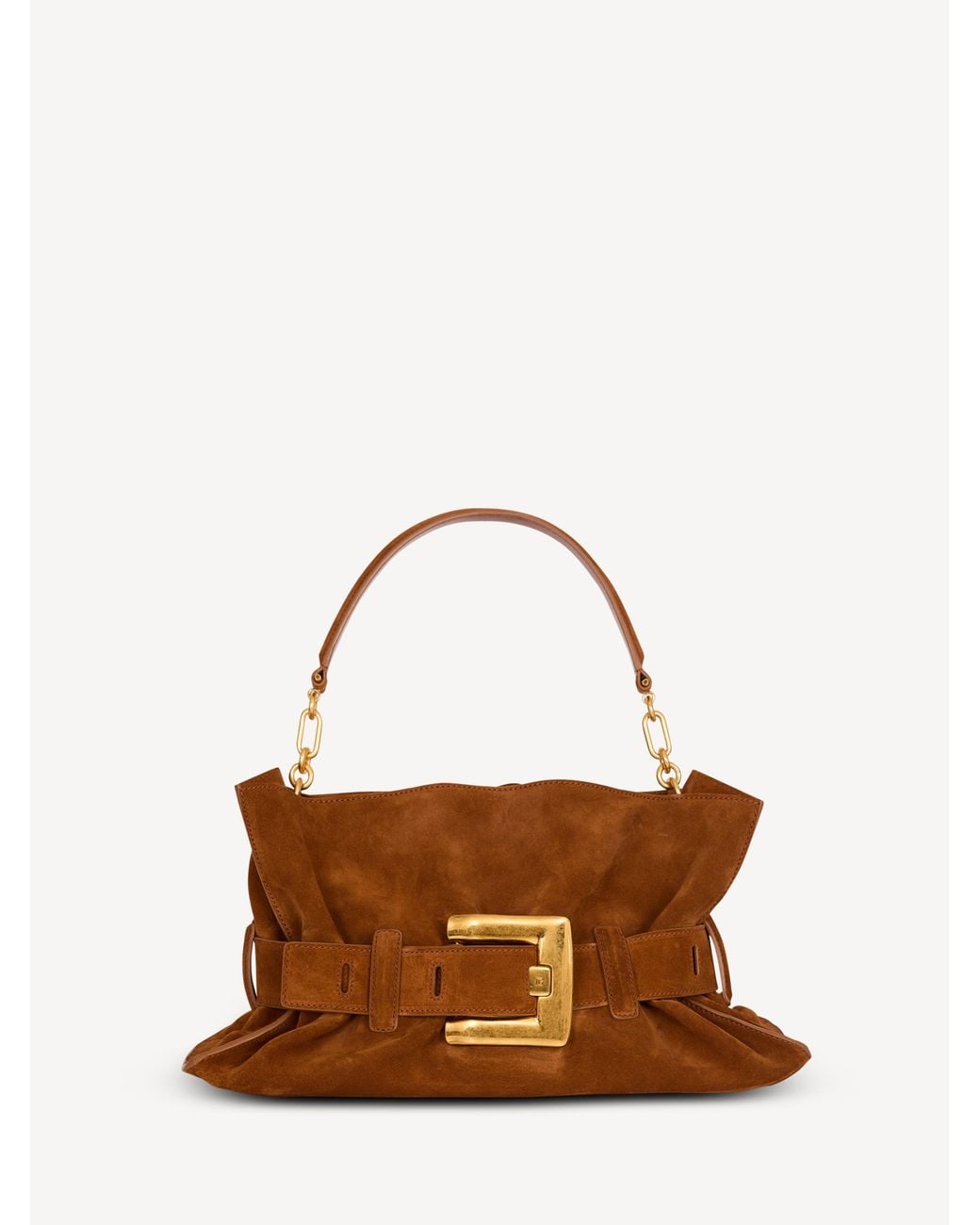Balmain Brown Anthem Medium Suede Leather Bag