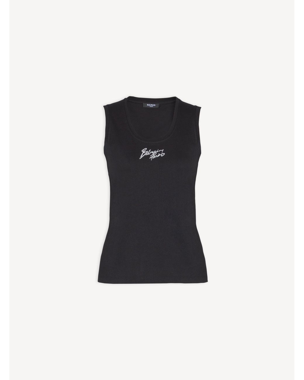 Balmain Black Relaxed Tank Top With Paris Brush Print