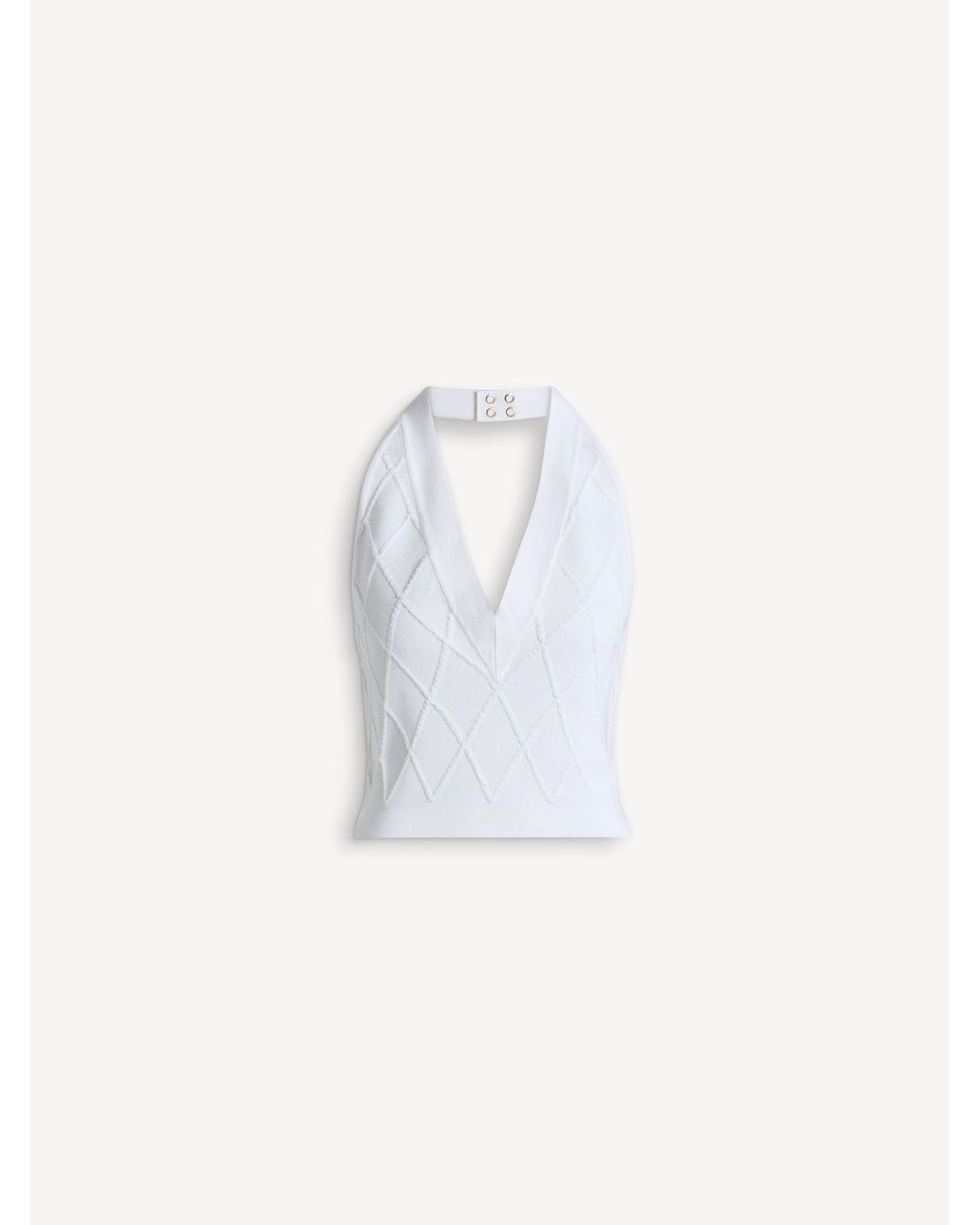 Balmain White Quilted Knit Halterneck Top