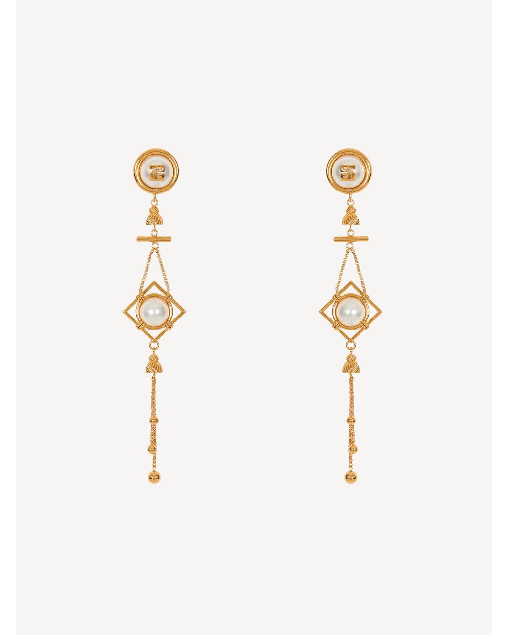 Balmain White Brass And Pearl Pendant Earrings