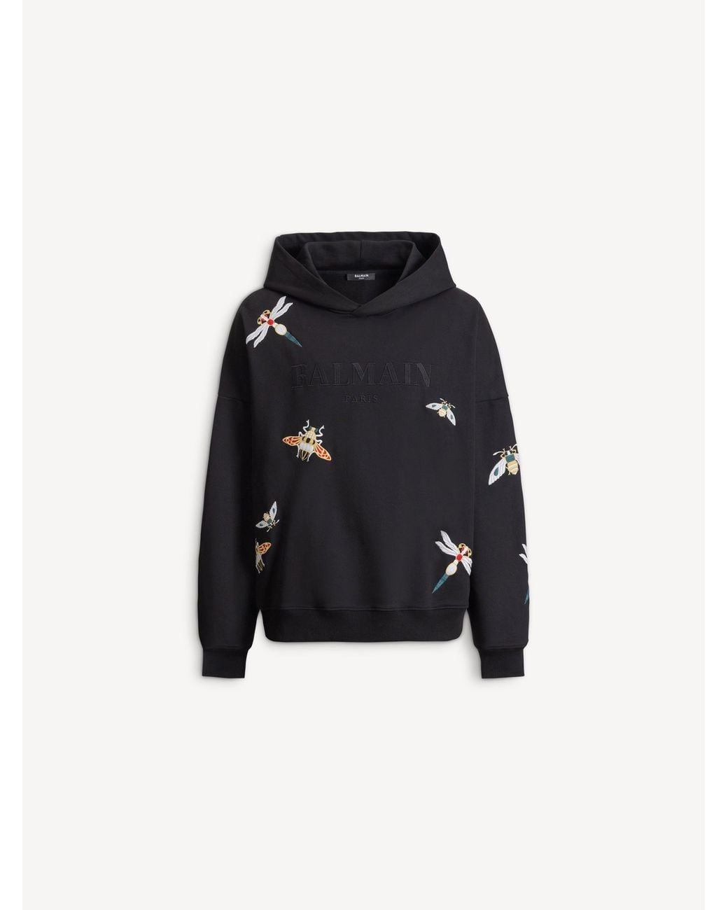 Balmain Black Embroidered Insect Hoodie for men