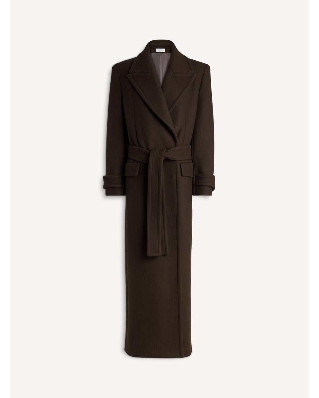 Balmain Black Belted Wool Cloth Coat