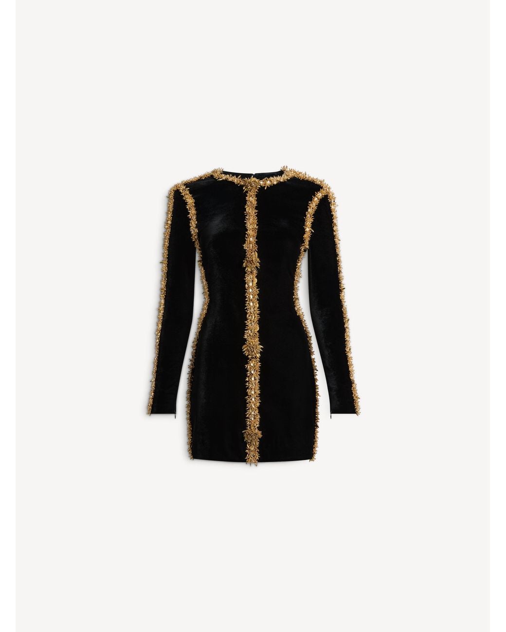 Balmain Black Velvet Dress With Embroidered Trim