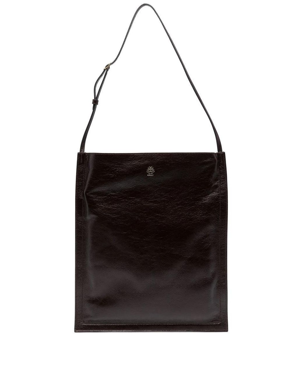 トートバッグ Bally Beckett Beltcross Handbag In Black Leather BALLY Beckett Flat mini glossed-leather tote | NET-A-PORTER