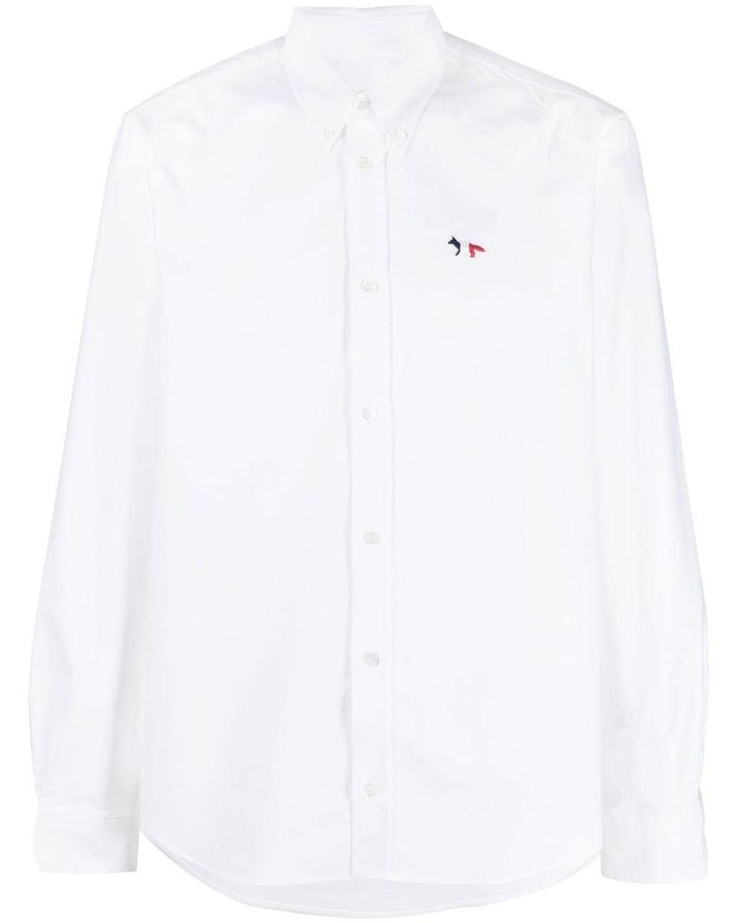 Maison Kitsuné Fox-patch Cotton Shirt in White for Men | Lyst