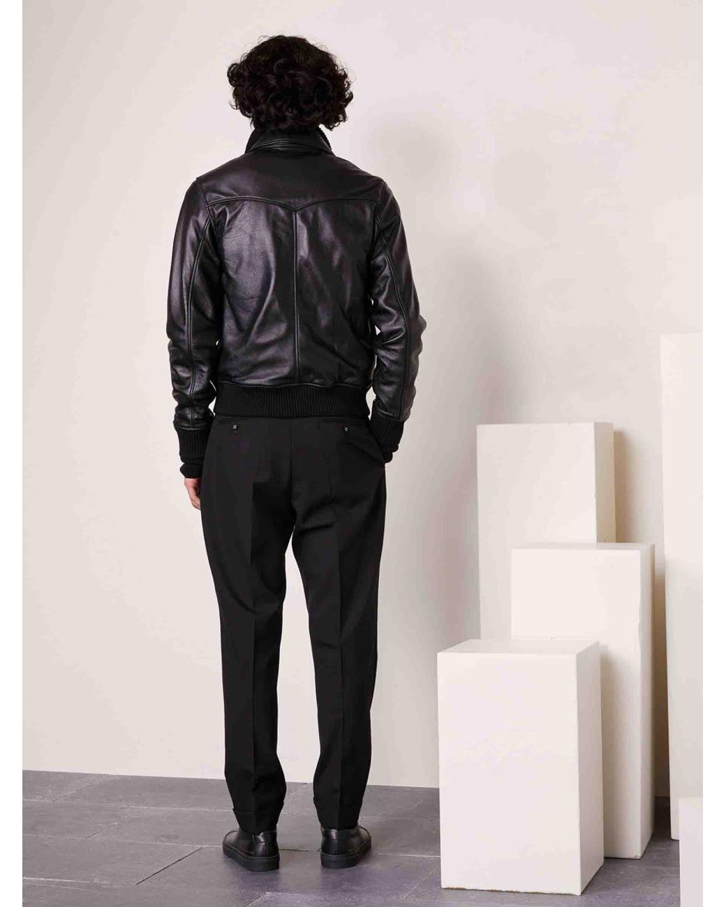 Officine Generale Leather Bomber Jacket in Natural for Men | Lyst