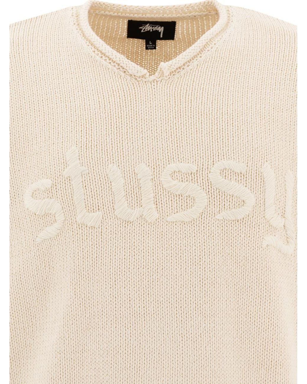 トップス stussy EMBROIDERED V-NECK LOGO SWEATER Stussy Embroidered V-Neck Logo Sweater Natural Men's - SS24 - US