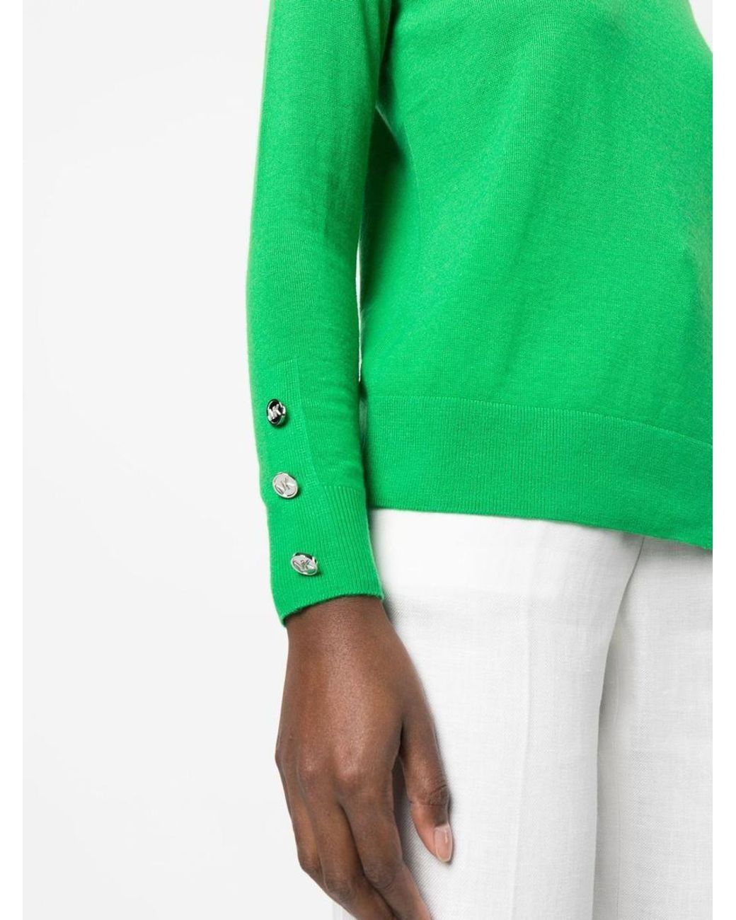 Michael Kors Button-fastening Knit Jumper in Green | Lyst