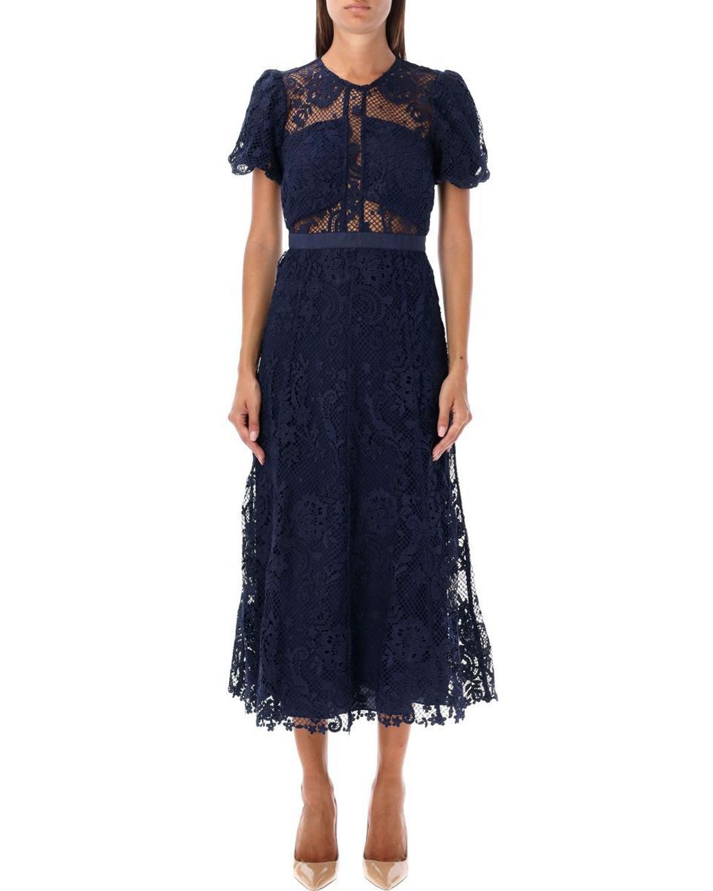 Self Portrait Lace Midi Dress in Blue Lyst