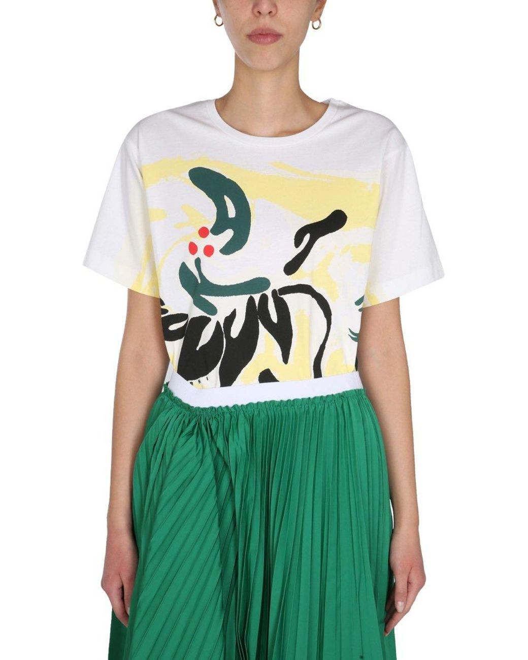 Marni Crew Neck Organic Cotton Jersey Tshirt With Blooming Print in