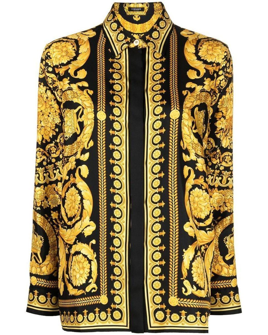 Versace Barocco-print Long-sleeve Shirt in Yellow | Lyst