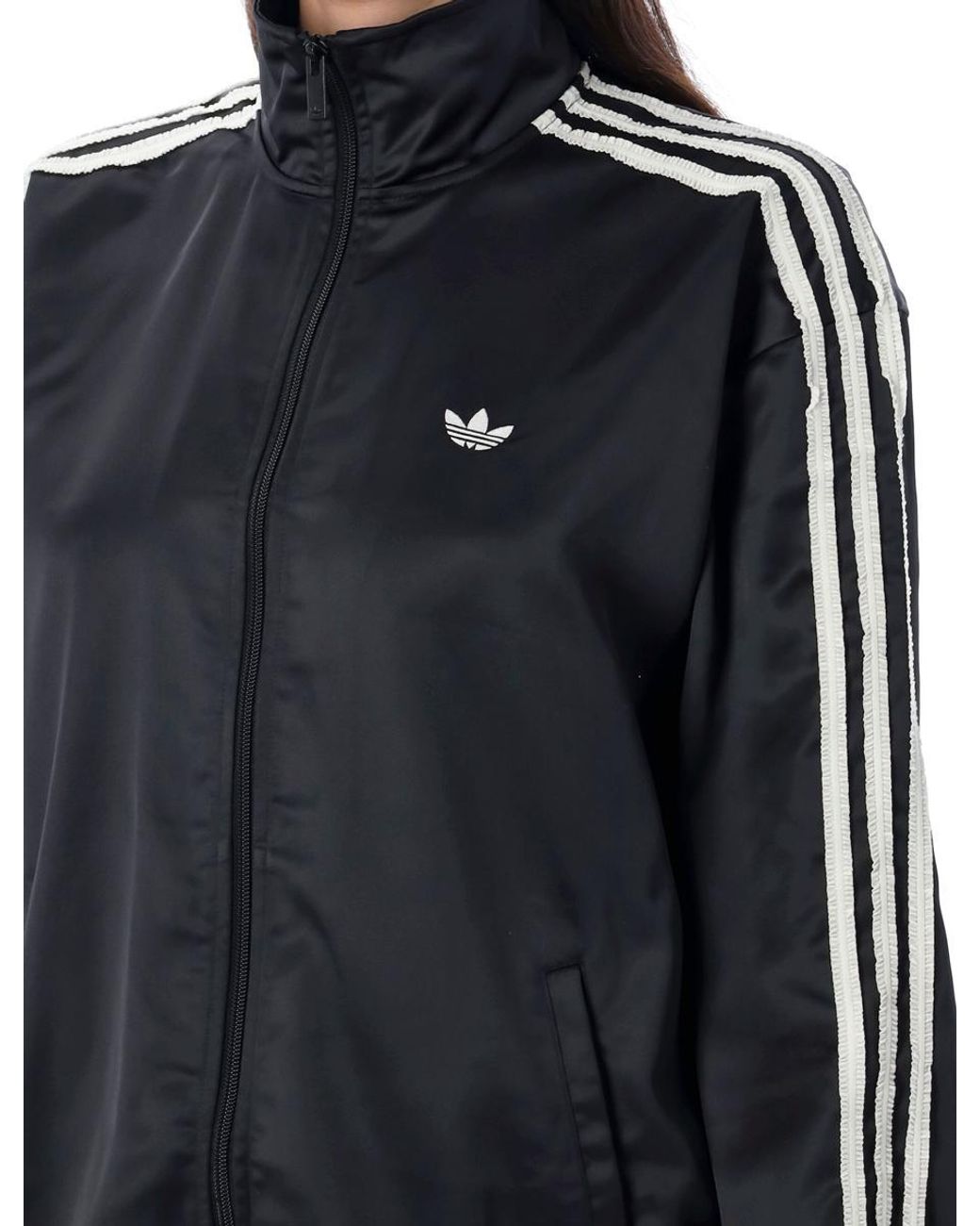 adidas Originals Satin Ruffle 3-Stripes Firebird Track Jacket in