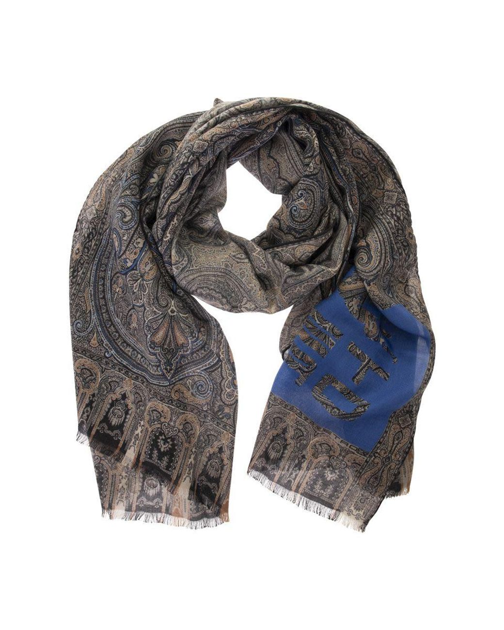 Mens Accessories Scarves and mufflers Rubinacci Fringed Cashmere-twill Scarf in Blue for Men 