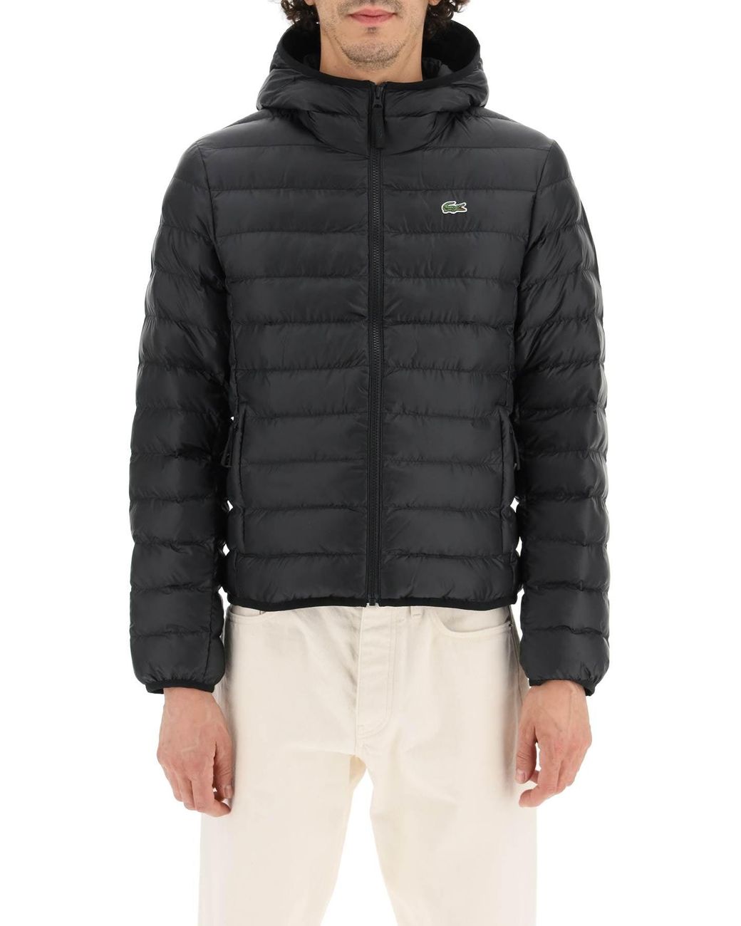 Lacoste Quilted Jacket With Logo in Black for Men | Lyst