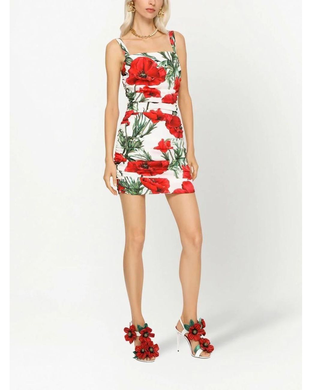 Dolce & Gabbana Short Dress With Print in Red | Lyst