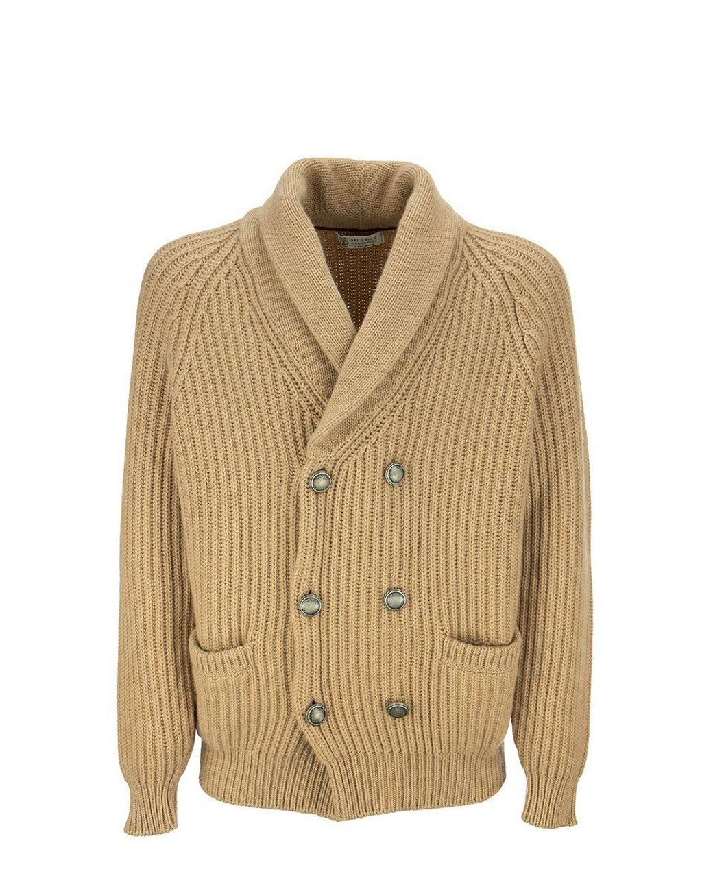 Brunello Cucinelli Cashmere Double Breasted Cable Knit Cardigan In