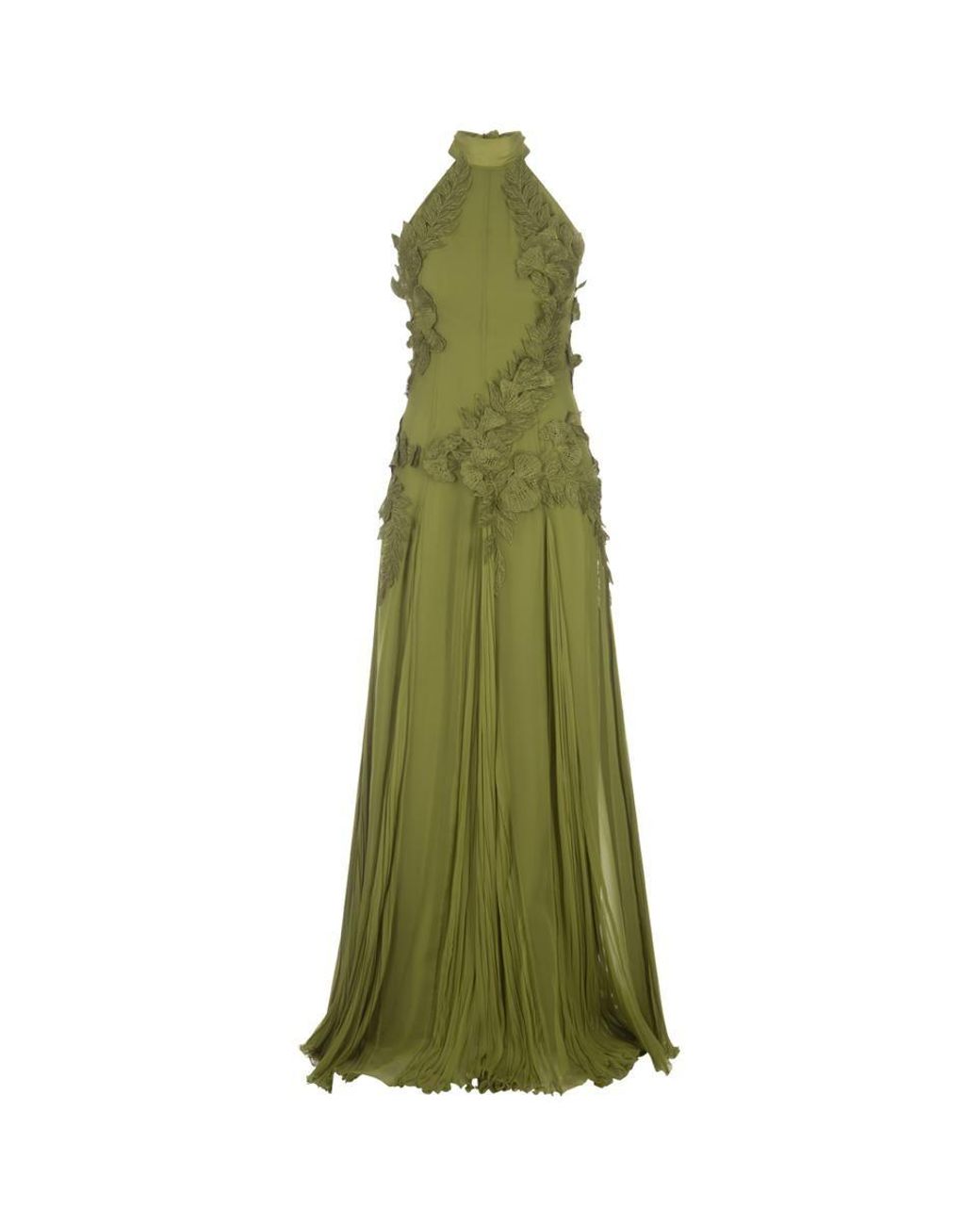 スカート A FERRETTI Chiffon dress Green Alberta Ferretti Long Chiffon Dress With Flowers And Remage
