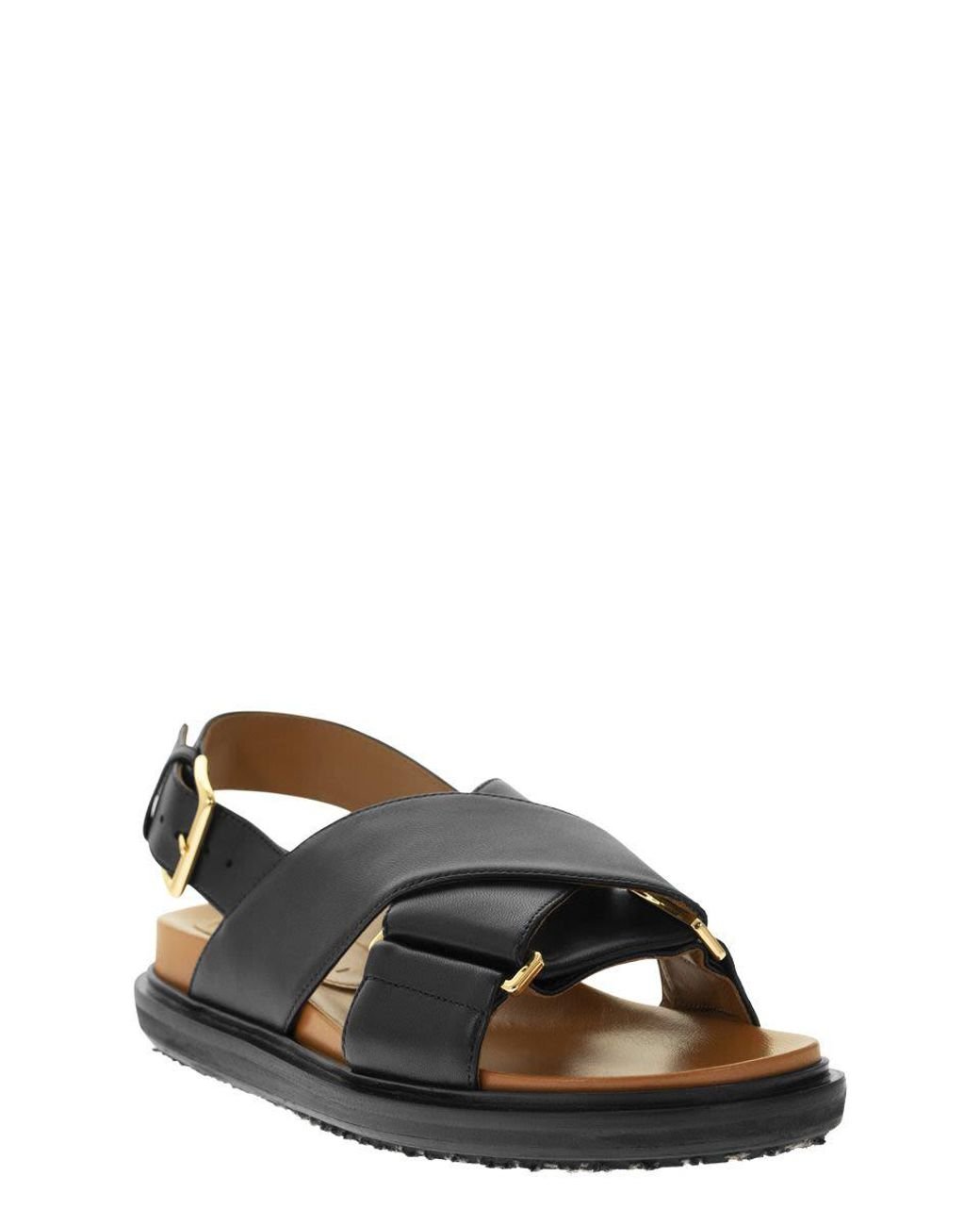 Marni Leather Fussbett Sandal in Black | Lyst