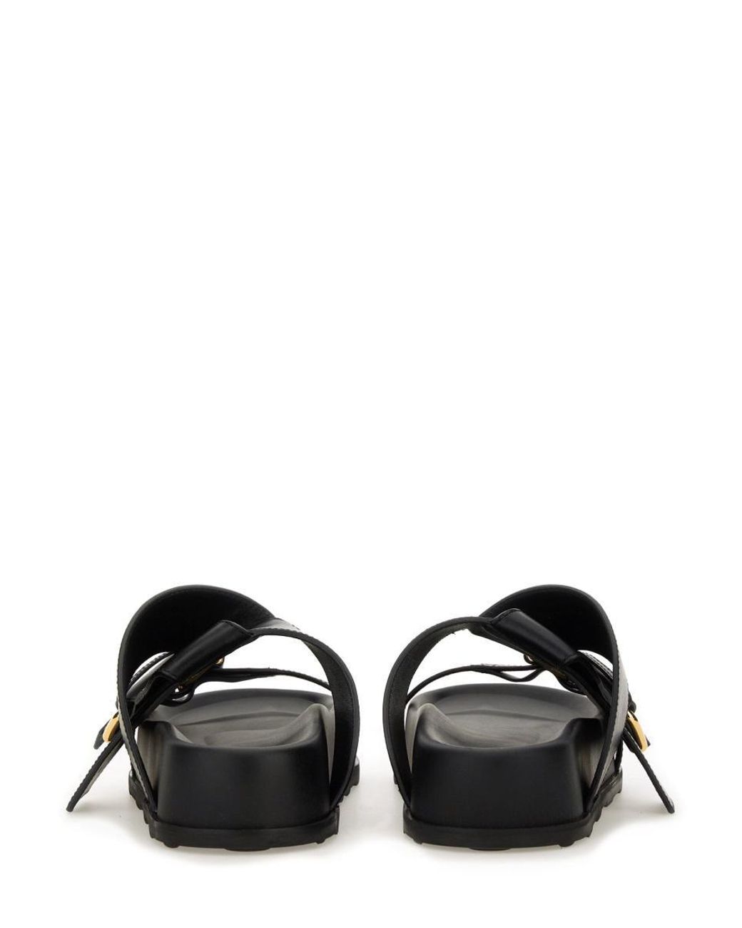 サンダル・ミュール Moschino Black Leather Sandal With Woven Buckle Detail Moschino Leather Sandal With Woven Buckle Detail in Black | Lyst