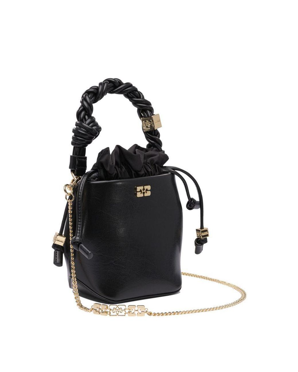 Ganni Bou Bucket Mini Crinkle Oleatex in Black | Lyst