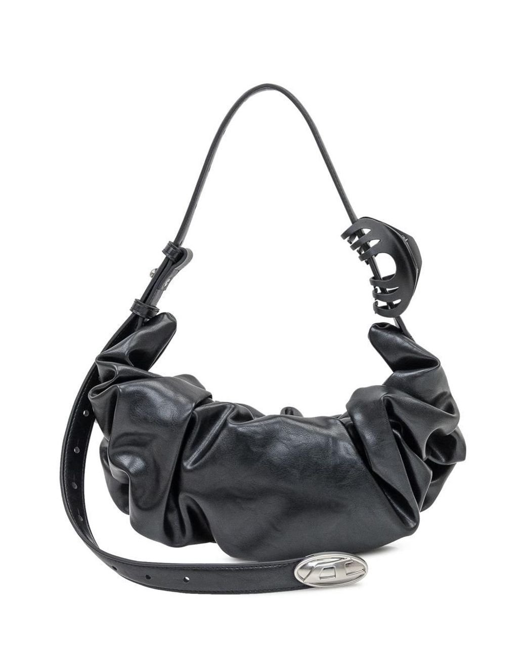 DIESEL Draped Shoulder Bag With Metallic Logo in Black | Lyst