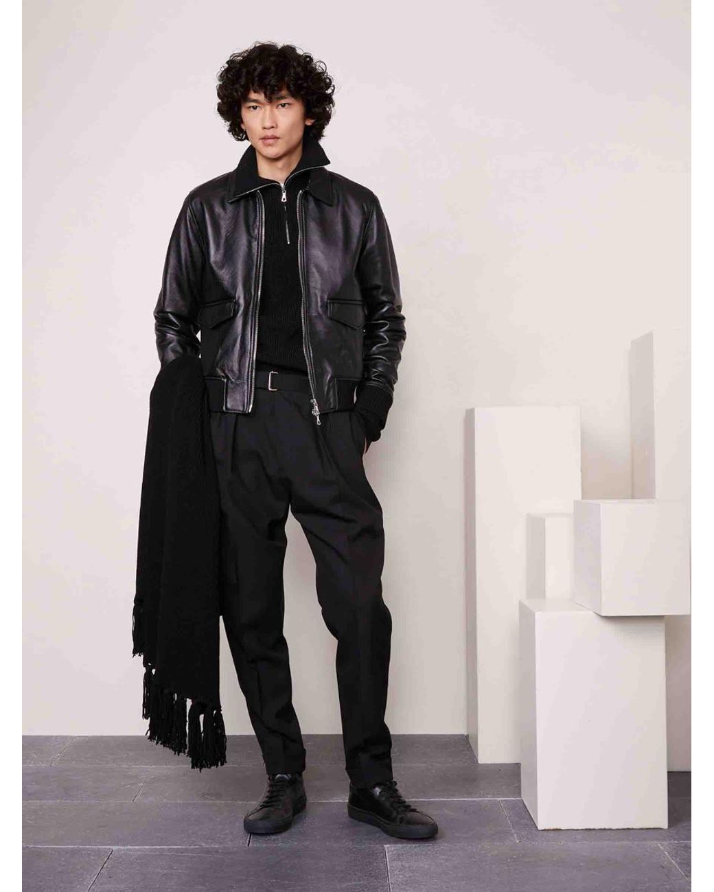 Officine Generale Leather Bomber Jacket in Natural for Men | Lyst