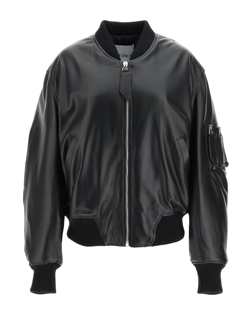 The Attico 'anja' Leather Bomber Jacket in Black | Lyst