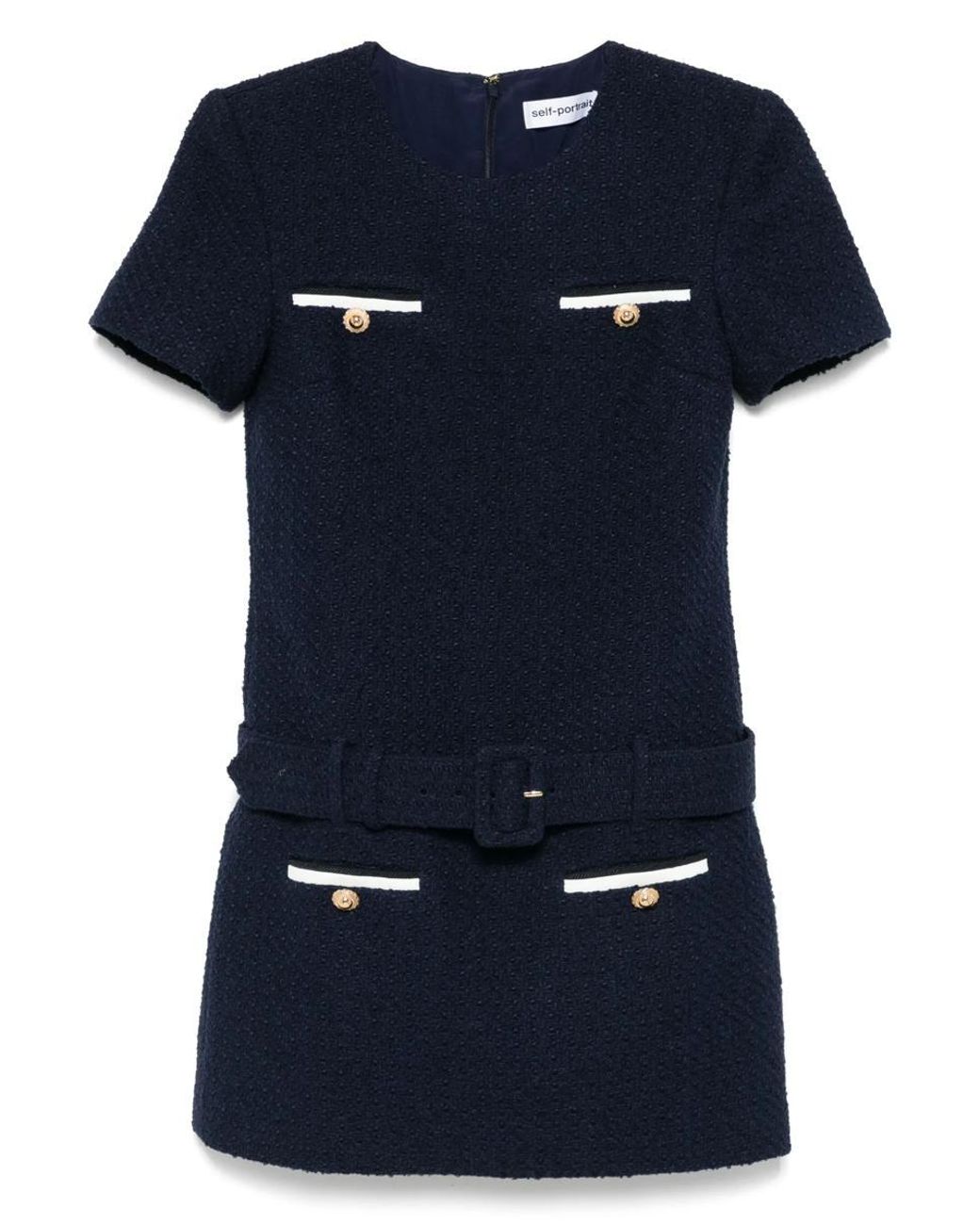 【関税&送料込】Self Portrait Navy Blue Boucle Mini Dress Navy Boucle And Chiffon Mini Dress – self-portrait-US