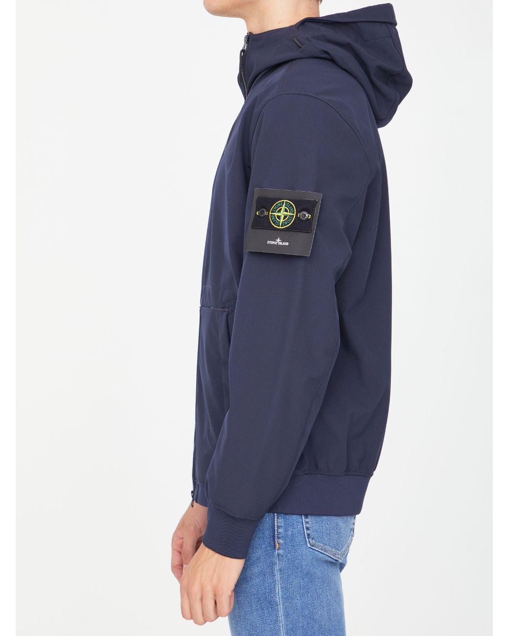 Stone Island Soft Shell Blue Jacket For Men Lyst