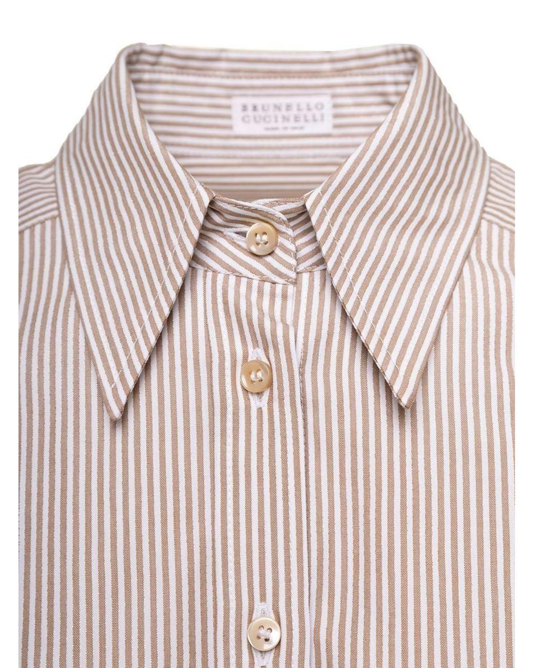 Cotton Blend Shirt in Beige - Brunello Cucinelli