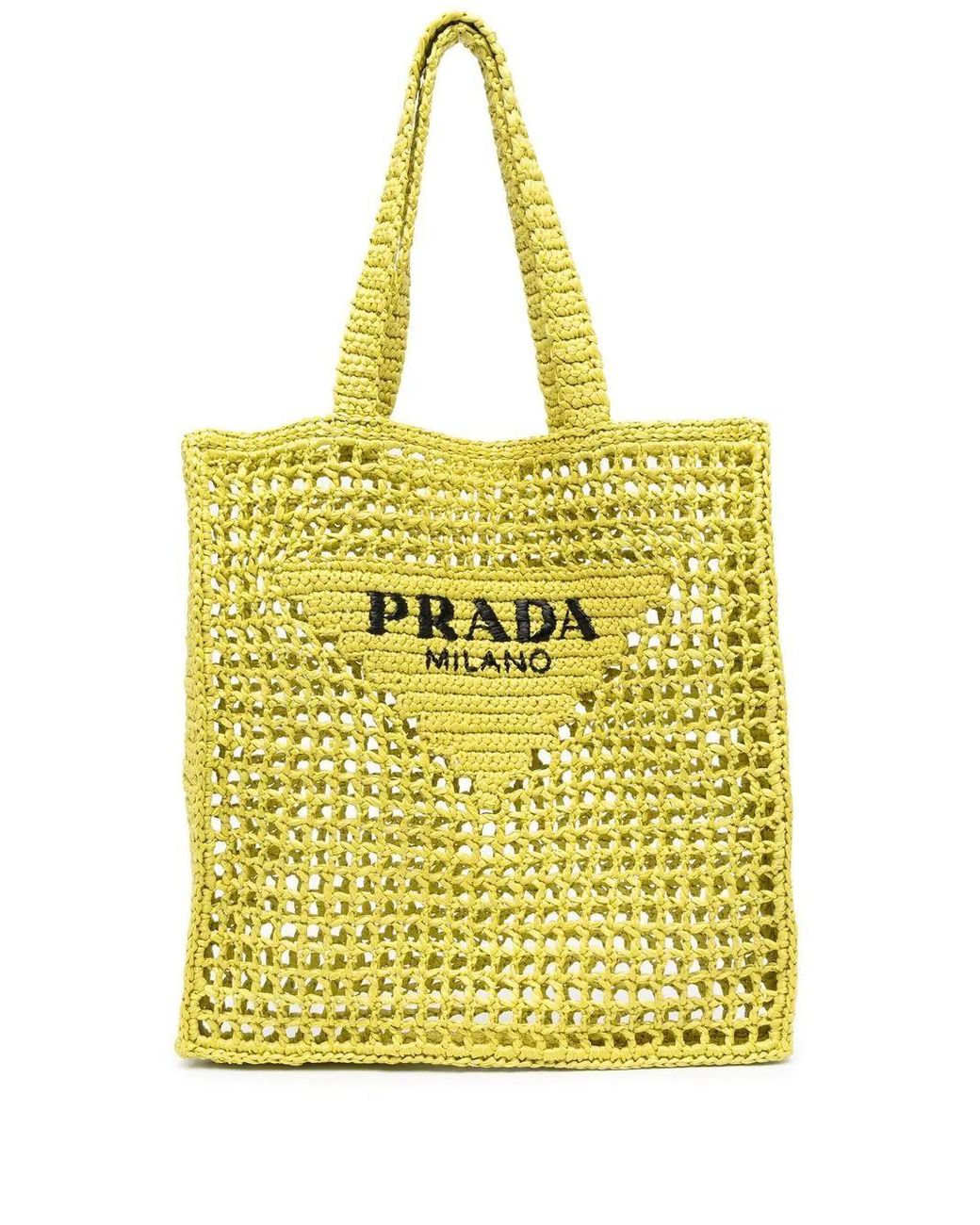 Prada Woven-logo Raffia Tote Bag in Yellow | Lyst Canada