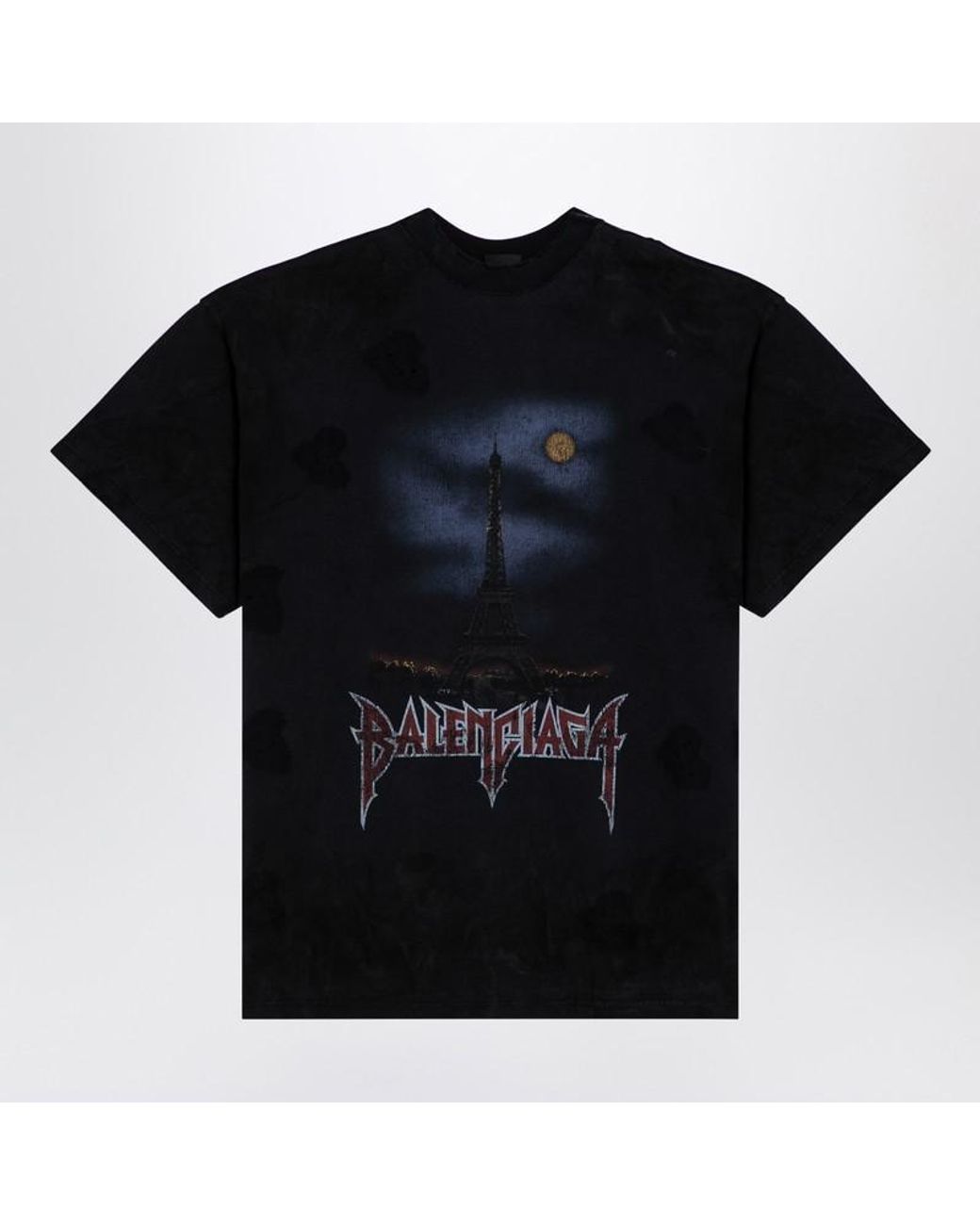 BALENCIAGA PARIS MOON DOUBLE FRONT Tシャツ ブラック ホワイト の ウィメンズ PARIS MOON DOUBLE FRONT ロング