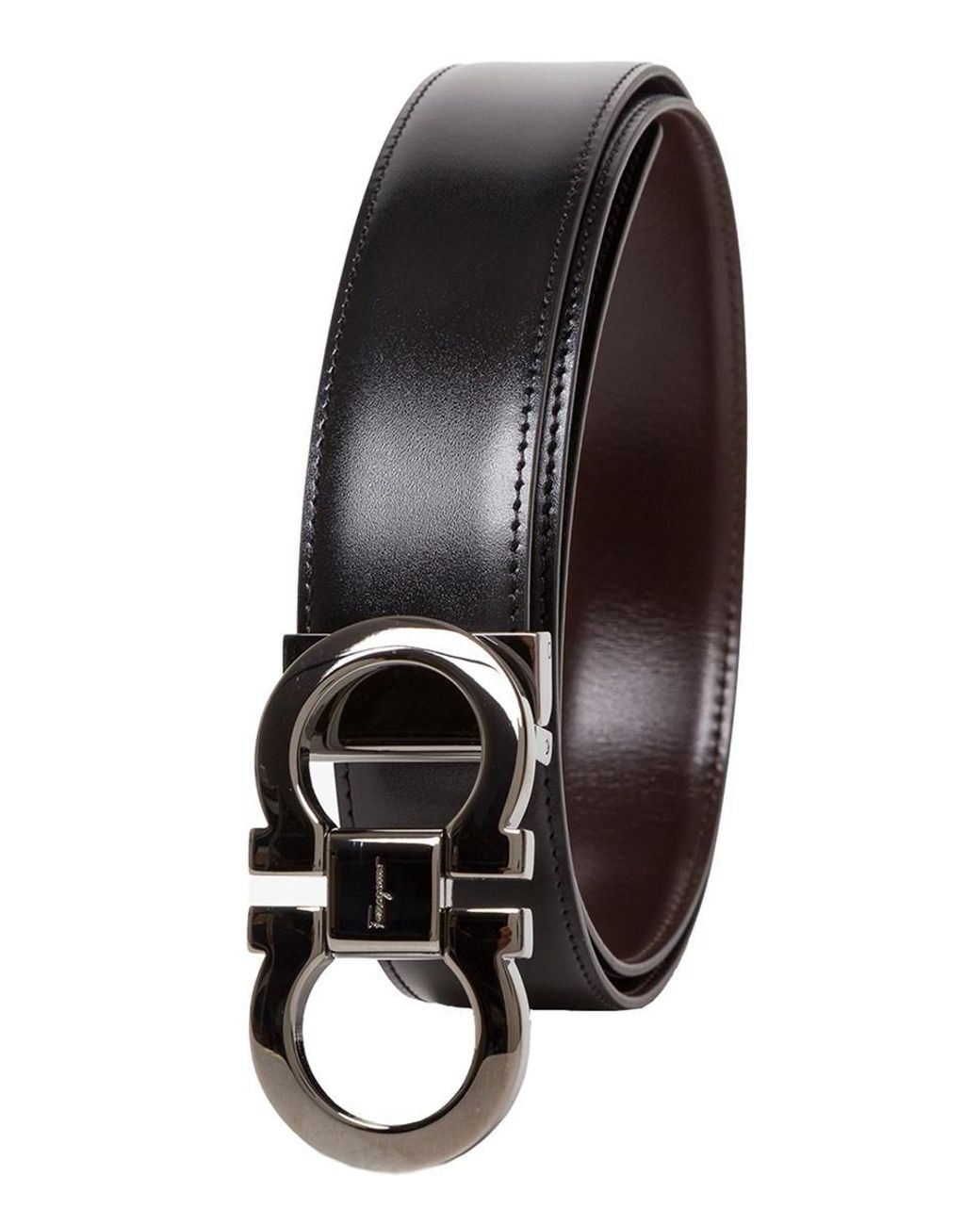 MEN FERRAGAMO BLACK CALF DOUBLE ADJUSTABLE BELT