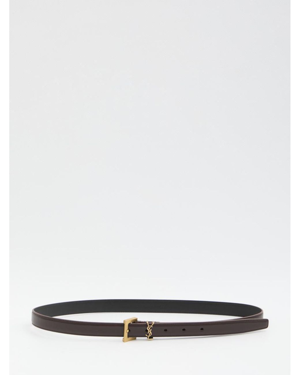 Saint Laurent Slim Cassandre Belt With Square Buckle in White