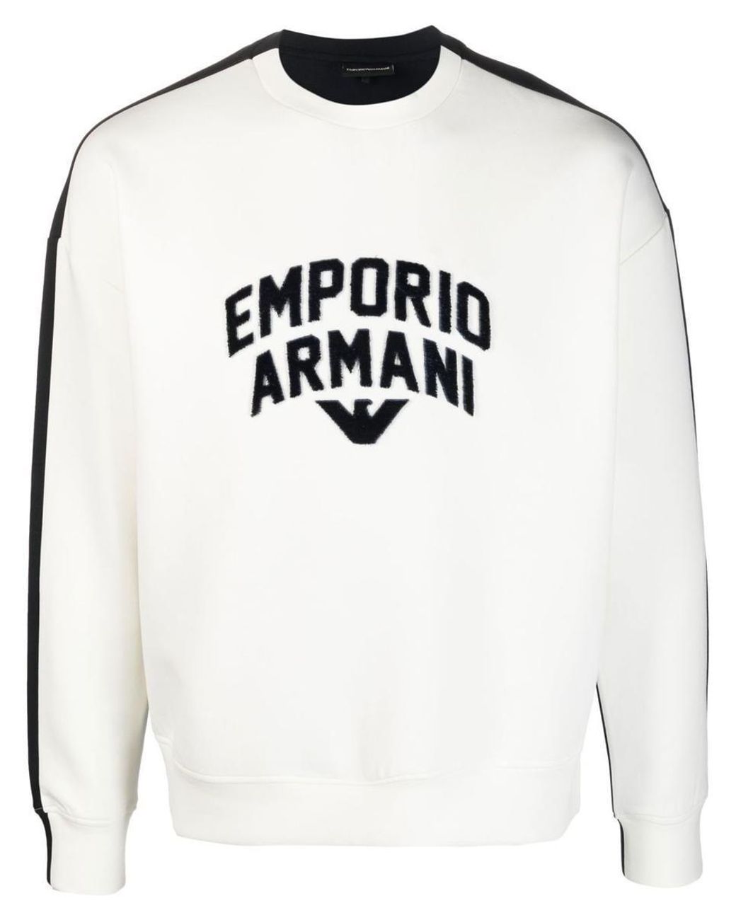 Emporio Armani Logo-embroidered Cotton Sweatshirt in White for Men | Lyst