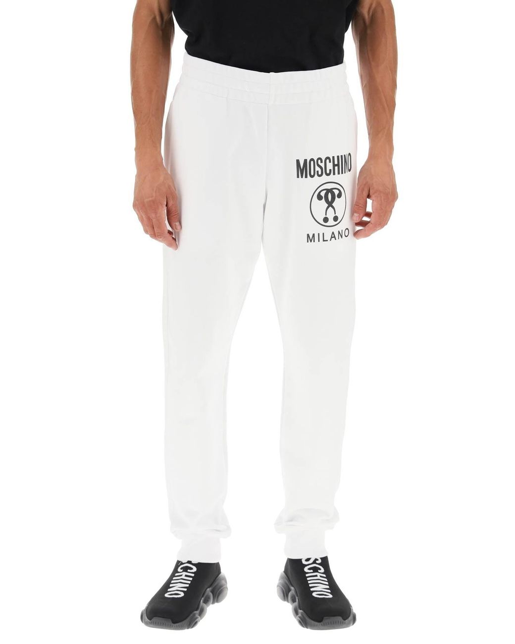 Mens Clothing Activewear Save 28% gym and workout clothes Sweatshorts Moschino Cotton Double Question Mark Logo Sweatshorts in White for Men 