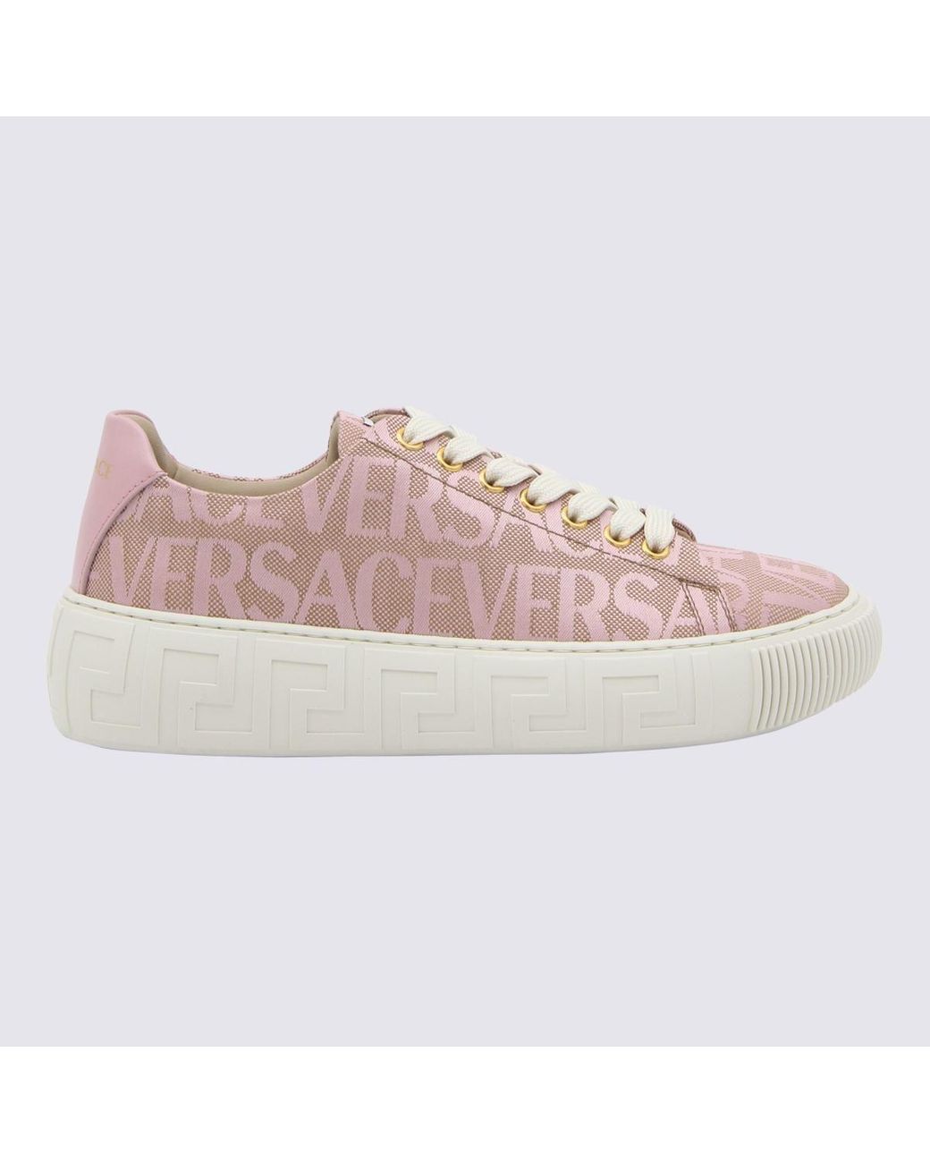 Versace Allover Greca High Top Sneakers in Brown - Versace