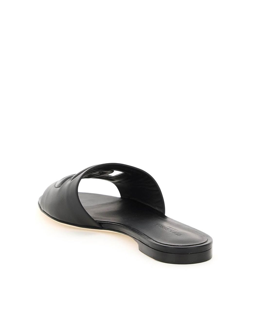Dolce & Gabbana Leather Sliders With Logo in Black - Lyst