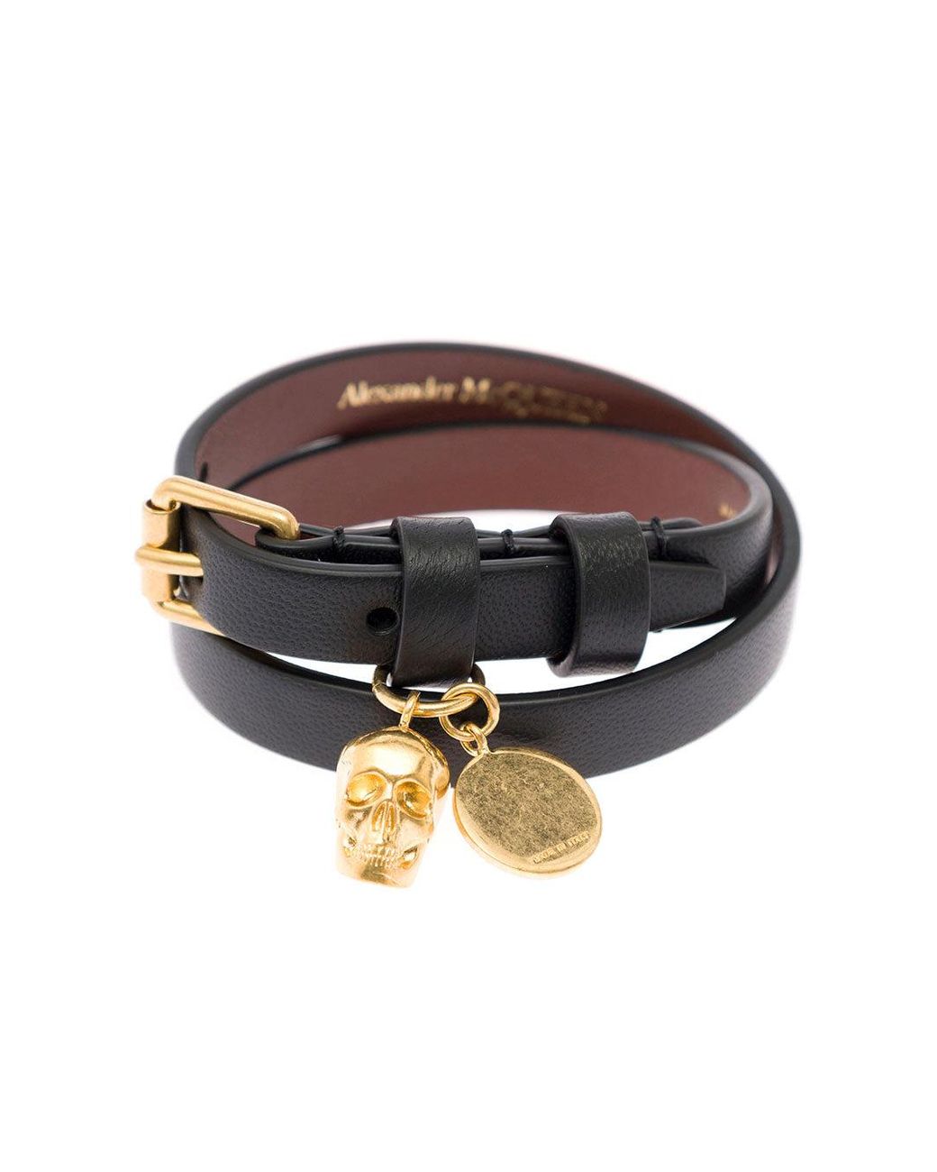 Save 15% Alexander McQueen Alexander Mc Queen Womans Double Wrap Leather Bracelet With Skull Detail in Black Womens Jewellery 
