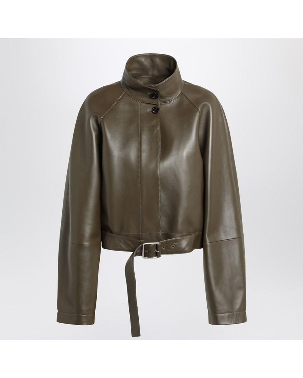 Loewe Khaki Leather Jacket With Belt in Green | Lyst