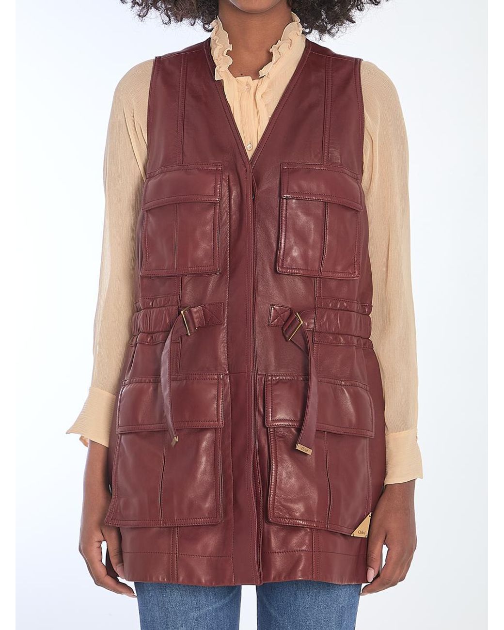 【CHLOE】BURGUNDY LEATHER UTILITY VEST●CH25UCG0121127N Chloé Burgundy Leather Utility Vest in Red | Lyst