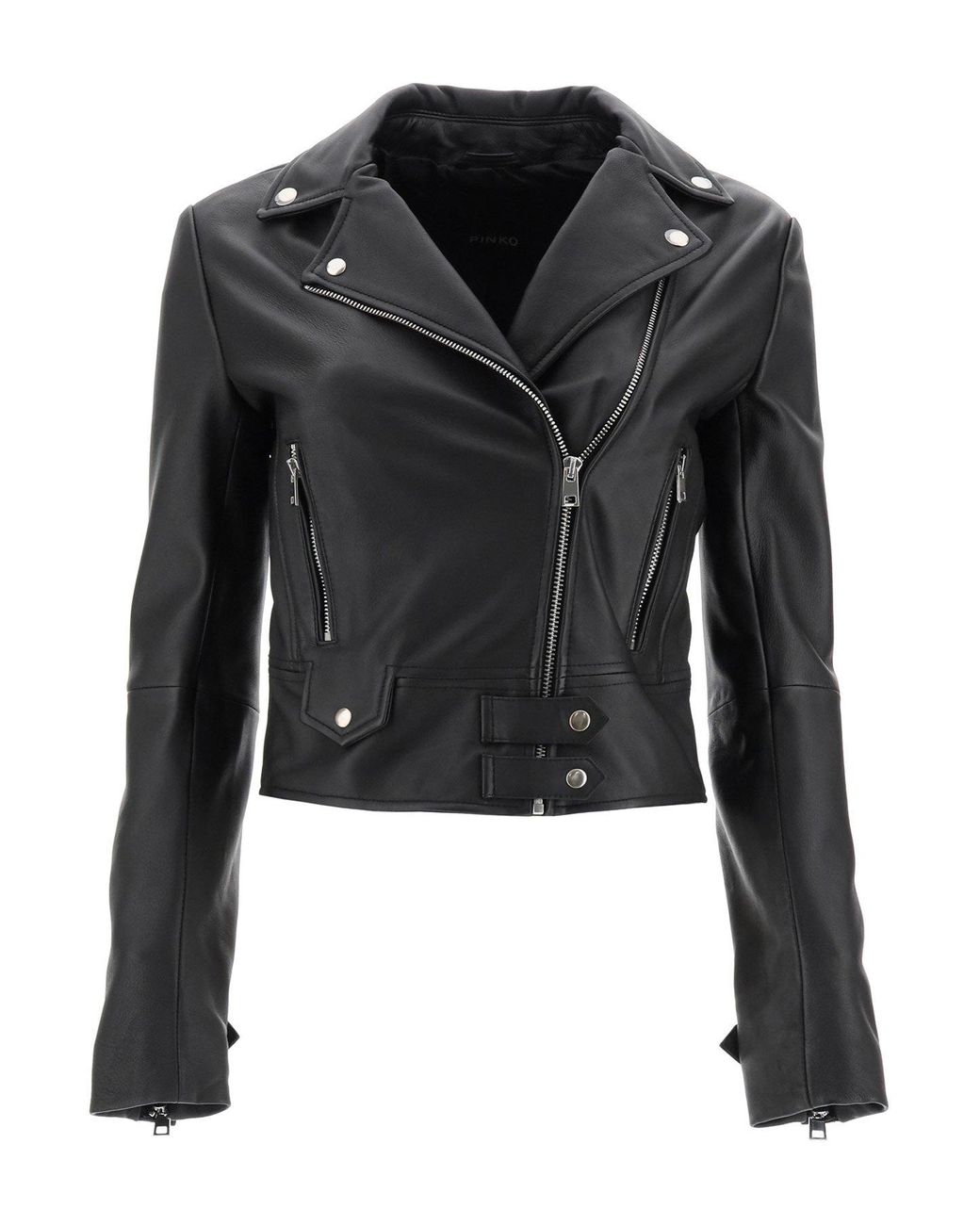 Pinko Leather Biker Jacket in Black - Save 10% - Lyst
