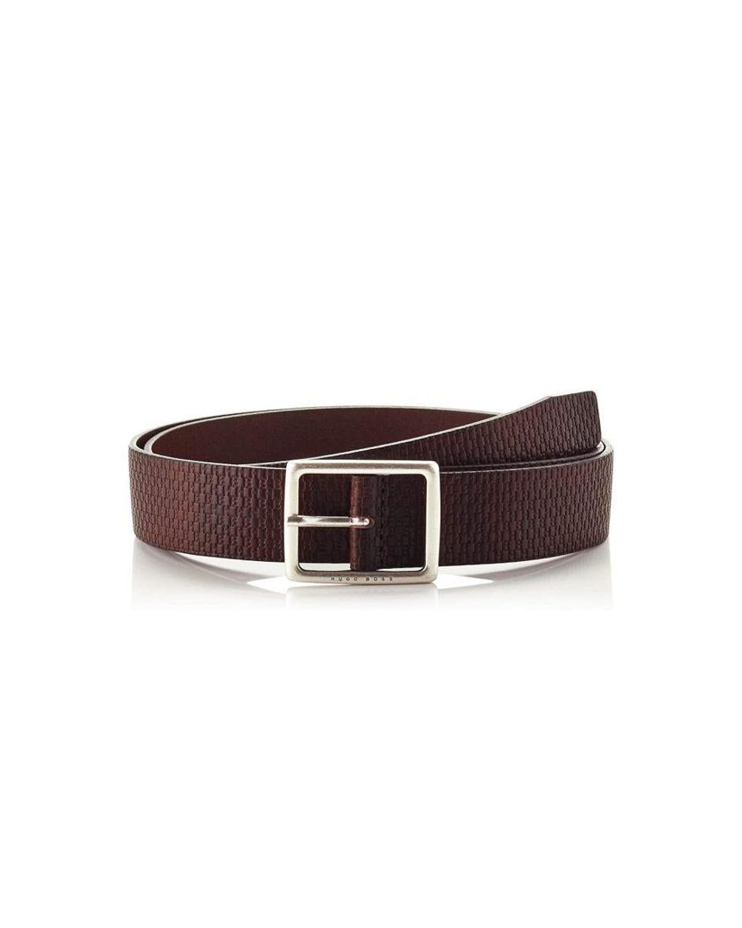 BOSS - Italian-leather belt with monogram plaque buckle
