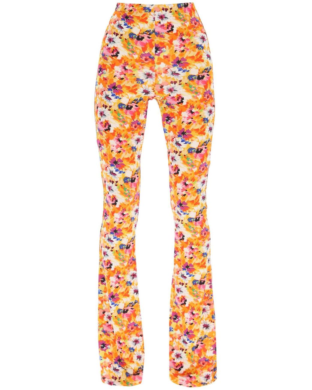 MSGM Synthetic Floral Print Flared leggings in Tangerine (Orange 